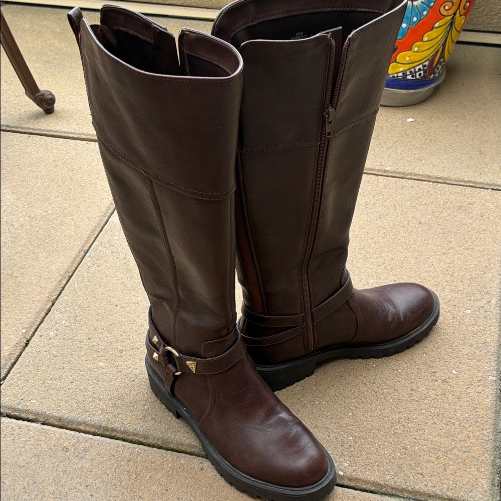 Guess Brown Leather Mid-Calf Riding Boots